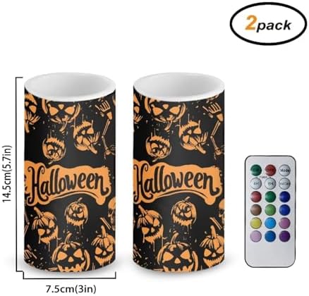 Set of 2 Flameless Candles with Remote Halloween Pumpkin Battery Operated Candles with Timer Flickering LED Elictric Pillar Lights for Trick or Treat Party Home Banquet Decor - Image 2
