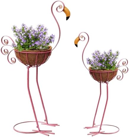COOZZYHOUR Metal Flamingo Planter with Basket -Garden Bird Planters for Outdoor Indoor Lawn,Yard,Porch,Patio, Garden Decorations（Set of 2） by COOZZYHOUR