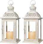 Lantern Decorative Indoor&Outdoor, 2 Pack 14.4'' Large Metal Candle Lanterns, Vintage Hanging Candle Holders for Farmhouse Wedding Front Porch Patio, Halloween Christmas Decorations for Home by DECORKEY