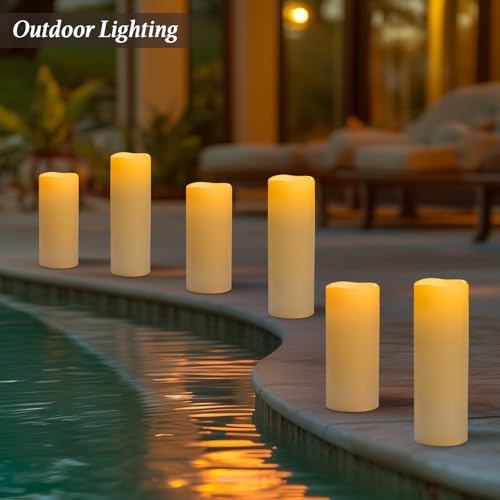 5" x 14" Ivory Large Waterproof Outdoor Flameless Candles Battery Operated LED Flickering Pillar Candles with Remote and Timer for Indoor Outdoor Lanterns, Long Lasting, Set of 2 - Image 4