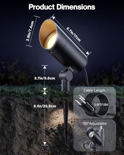 HIBOITEC 1 Pack 30W Outdoor LED Spot Lights 120V Plug in Flag Pole Light 3000LM 3000K Warm White Waterproof Landscape Spotlight for Yard Garden Tree Statue, 5.9 FT Cord with Plug - Image 5