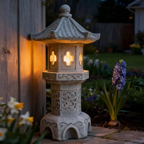 Zen Garden Pagoda Statue Solar Lantern Lights Outdoor Japanese Garden Decor - Image 4