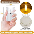 VIODAIM 12Pack Flickering Flameless LED Candles with Timer, Battery Powered - Small Pillar & Votive, Clear (2"X3") (Pack of 3) - Image 3