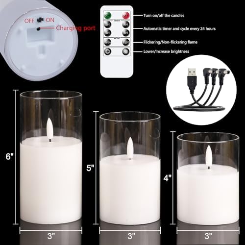 Rechargeable Glass LED Flameless Candle Battery Operated Remote Timer Clear - Image 7