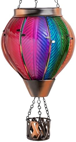 Hot Air Balloon Solar Lantern, Rainbow Glass Solar Light, Garden Decor by Larekook