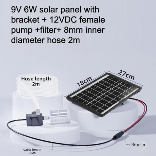 6W Solar Water Pump With 9V Panel, 12V Submersible Pump for Fountain Pond Fish Tank and Rockery, 240L/H Circulation System with Filter and 2m Hose for Outdoor Garden Use(Without switch) - Image 2