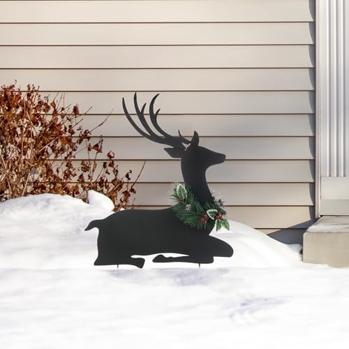 Glitzhome Set of 2 Metal Silhouette Reindeers Yard Sign with Stake, 42" H Christmas Decorative Standing Wall Hanging Decoration for Garden Home Lawn Pathway Walkway - Image 6