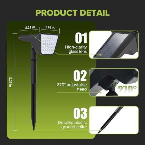 UME 6 Packs Solar Spot Lights Outdoor Waterproof, 28 LED 7500K Solar Powered Landscape Pathway Lights, Dusk to Dawn Solar Spotlights for Garden, Yard, Lawn, Walkway, Driveway - Image 3