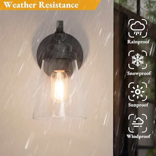 LALUZ Outdoor Wall Light, Waterproof Exterior Wall Sconce with Clear Glass Shade, Anti-Rust Outdoor Wall Lantern for Porch, Patio, Garage - Image 4
