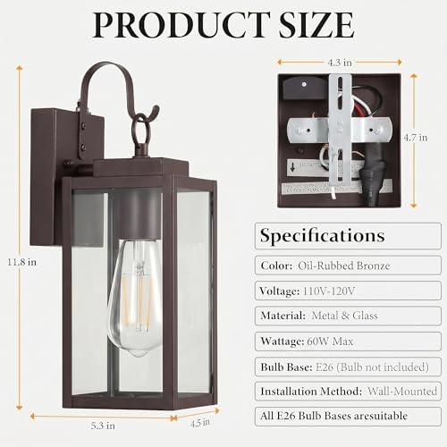 2-Pack 11.8" Oil-Rubbed Bronze Dusk to Dawn Wall Mount Porch Light - Image 3