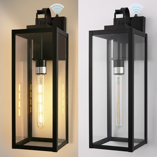 DORESshop 20 Inch Large Size Dusk to Dawn Outdoor Wall Lights, Matte Black Waterproof Anti-Rust Outdoor Light Fixtures Wall Mount with Clear Glass Shade for Porch, with T30 Light Bulbs, 2 Pack by DORESshop