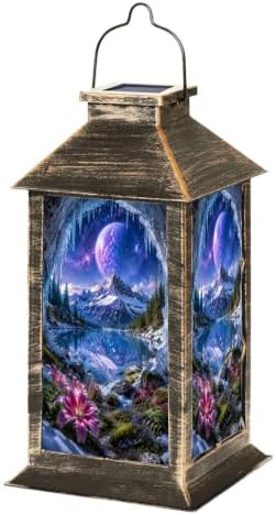 Solar Hanging Lantern Mystical Snow Mountain Lake Landscape Frozen Cave Cosmic Sky Vibrant Waterproof LED Lights Decor Patio Yard Lawn Porch Lamp, Birthday Gift for Mom Women Garden Outdoor Decor by Unknown