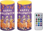 Happy Halloween Flameless Candles Battery Operated Candles with Timer Remote Skeleton LED Real Wax Pillar Lights for Trick or Treat Party Dining Table Banquet Decor Battery Tealights by Merkmak