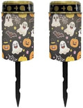 Poceacles Flameless Candle Solar Powered Grave Outdoor Lights Cemetery Candle Flameless Fake LED Pillar Lights Outdoor Halloween Decoration, Cute Ghost Pumpkin Bat Print Black, Pack of 2 by Poceacles