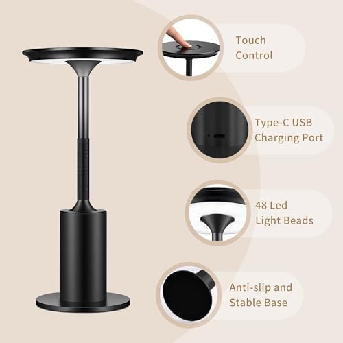 Modern Cordless Table Lamp Set of 2, Black Portable LED Desk Lamps - Image 7