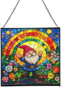 Gnome Under Rainbow Arch Stained Glass Suncatcher – Square Hanging Window Panel for Home or Greenhouse – Whimsical Glass Art Gift for Garden Lovers, Christmas, Halloween, Father Days EA6rv4 by Custom