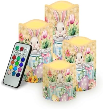 Rabbit Tulip Flameless Candles with Timer and Remote Battery Operated LED Candles Color Changing Easter Decoration Pillar Candles Bulk Fake Candles for Festival Home Decor by Uorisanigo