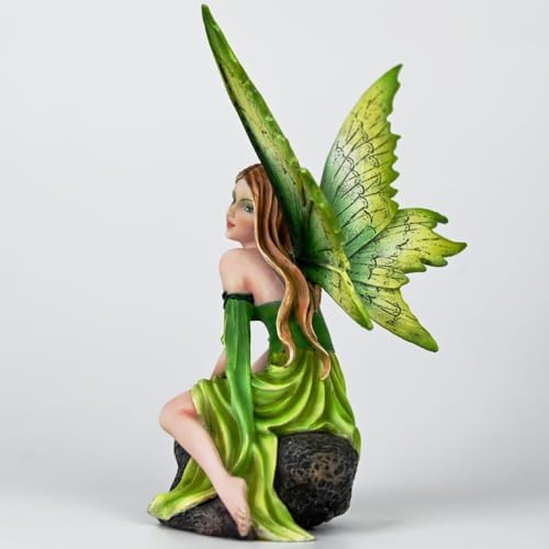Fantasy Forest Green Fairy Figurine - Gradient Leaf Wings Elf Statue, Hand-Painted Resin Decor for Natural Garden, Desk & Shelf (15.5cm) - Image 6