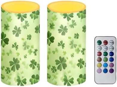Shamrocks Flameless Candles with Remote and Timers Flickering Battery Operated Candles St Patrick's Day Flameless LED Pillar Lights for Indoor and Outdoor Party Decoration by Merkmak