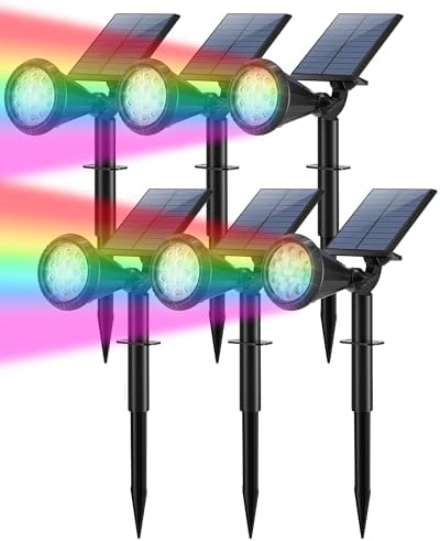 Tadyreal Color Changing Solar Spot Lights Outdoor Waterproof 180° Adjustable Colored RGB Solar Powered Landscape Lights for Yard 7 Lighting Modes Solar Spotlights for Pathway Garden Outside (6 Pack) by TadyrealSolarLights
