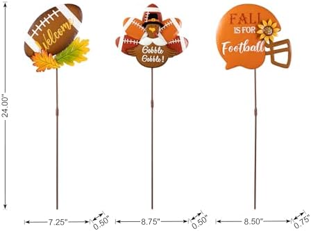 Glitzhome 24" H Set of 3 Thanksgiving Metal Football Turkey Yard Stakes, Fall Metal Football Turkey Outdoor Garden Stakes for Fall Indoor Outdoor Decorations Autumn Farmhouse Walkway Decor - Image 2