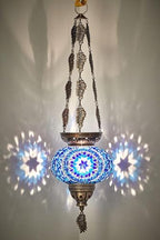 DEMMEX Turkish Moroccan Mosaic Hanging Candle Holder Decorative Lantern with Colorful Mosaic Glass Globe and Metal Leaf Chains, Handmade in Turkey, 24" H, Blue - Image 6