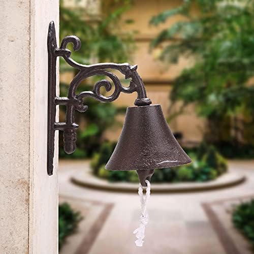 Cast Iron Wall Hanging Bell Bells, Manually Shaking Wall Hanging Doorbell, Dinner Bell Metal Art Decoration for Indoor Outdoor Garden Home (A) - Image 4