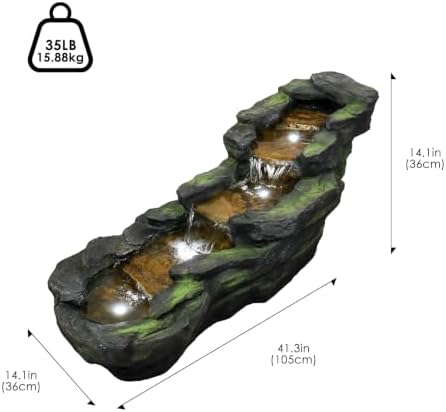 Naturefalls 41.3” Length Outdoor Rock Water Fountain with LED Lights - 5-Tiers Poly-Resin Cascading Waterfall Fountain for Garden, Patio, Yard, Home Decor - Image 4