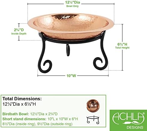 Achla Designs 201-7015 Hammered Short Stand Birdbath, Polished Copper Plated - Image 2
