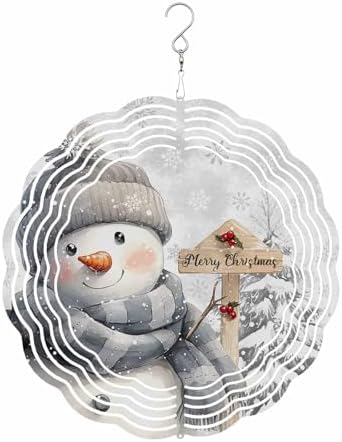 Christmas Wind Spinner Christmas Snowman Stainless Steel Spinner for Yard Garden Snowflake Snowy Scenery Wind Sculptures 12 Inch 3D Crafts Ornaments Hanging Wind Spinners for Outdoor & Indoor Decor by Unknown