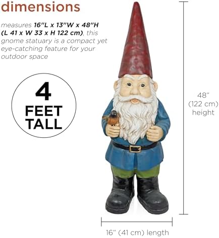 Alpine Corporation ZKD100 Jumbo Size Gnome with Bird Decor, Whimsical Gnome Statue for Patio & Garden, 48" H, Multicolor - Image 3