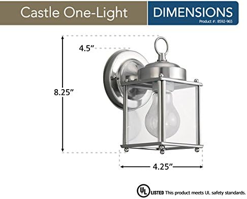 Sea Gull Lighting 8592-965 New Castle One-Light Outdoor Wall Lantern with Clear Glass Panels, Antique Brushed Nickel Finish - Image 3