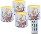 Easter Day Flameless Candles with Remote Battery Operated Candles with Timer 4 Pcs Purple Floral Easter Bunny Flameless Pillar Tea Lights for Patio Porch Home Decorations by Merkmak