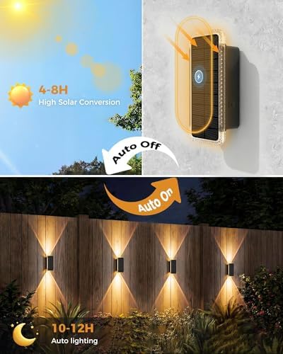 vighep Solar Fence Lights Outdoor 16 Pack, 5CCT(3000K-6000K) Up and Down Solar Wall Lights, IP65 Waterproof Dusk to Dawn Wood Fence Lights Solar Powered for Patio, Porch, Backyard, Garage, Wall Decor - Image 5