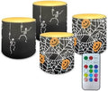 Halloween Flickering Flameless Candles with Remote Battery Operated Candles with Timer Control 4Pcs LED Pillar Tea Lights for Party Banquet Home Decor, Spider Web Pumpkin Skeleton by Merkmak