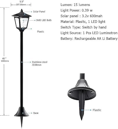 40 Inch Solar Flame Lantern Outdoor 1 Pack, Waterproof Post Light with 3D Flickering Flame, Dusk to Dawn Solar Column Light for Garden Driveway Patio Yard Decor - Image 3