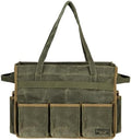 Tool Bag, Heavy Duty 16oz Waxed Canvas Garden Tool Organizer Tote with Reinforced Bottom, Large Capacity & 11 Slots, Dual Handles Tool Carrier for Gardening Carpentry DIY Tools | Army Green by Kaaltisy