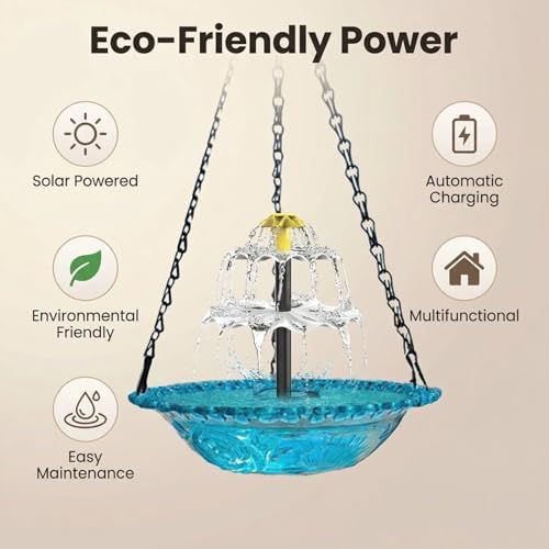 Solar Hanging Bird Bath Fountain, Solar Powered Cascading Outdoor Water Fountain, with Solars Pump, Outdoors Decor Hummingbird Bath Shower Bowl Kit Garden Gift Yard Patio Backyard Decoration (Pink) - Image 7