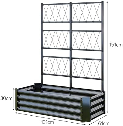 Galvanized Raised Garden Bed with Trellis for Outdoor Climbing Plants Black - Image 4