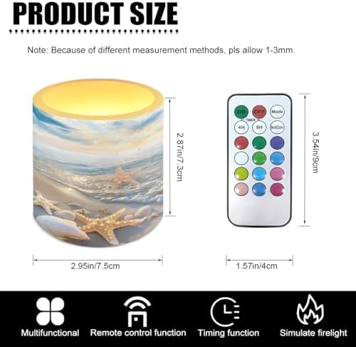 Starfish Shell Beach Pattern 4 Pcs Flickering Flameless Candles with Remote Timer LED Pillar Candle Tealights Long Lasting for Indoor Outdoor Coastal Home Decor - Image 7
