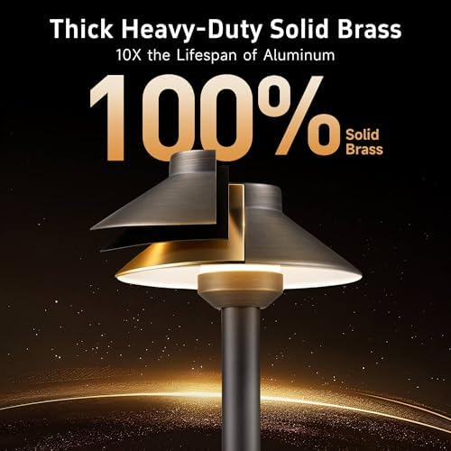 Gardenreet Low Voltage Landscape Lighting - Solid Brass Pathway Lights 12V, LED Path Lamp Waterproof, Hat Shaped Wired Bronze for Walkway Garden with 3W 270LM 4000K Neutral White G4 Bulb (6 Pack) - Image 3