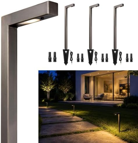 Gardenreet Solid Brass Low Voltage L-Shaped Path Light, Bronze, Wired,4Pack by Gardenreet