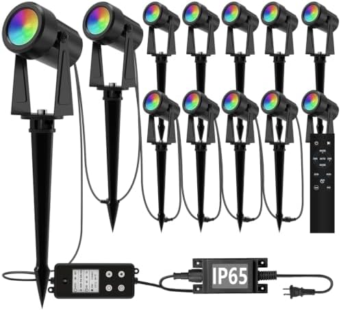 SUNTHIN Outdoor RGBW Landscape Lighting with Remote, Dusk to Dawn, 12 Pack by SUNTHIN