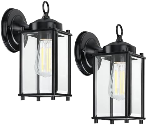 Outdoor Wall Light, Exterior Lighting Fixture Wall Lantern, Black Porch Light Fixture with Clear Beveled Glass, Outdoor Wall Sconce Waterproof Anti-Rust E26 Socket for Front Door, 2 Pack by Senroyal