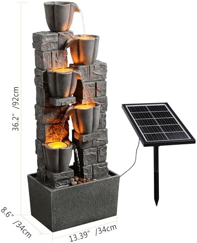 36.2'' Tall Solar Powered 4 Tiers Water Fountain, Floor-Standing Tulip Design Outdoor Waterfall Fountain, Natural Cascading Water Feature Decor for Garden, Backyard, Lawn, Yard Landscape - Image 4