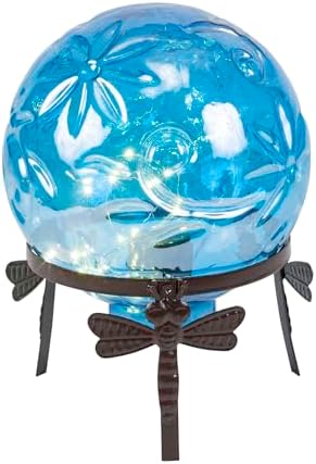 Alpine Corporation 13" Tall Indoor/Outdoor Pearlized Blue Glass LED Gazing Globe with Stand by Unknown