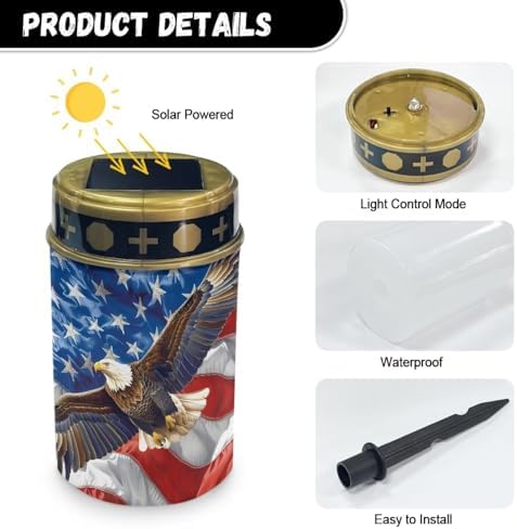Poceacles Eagle American Flag Pattern Solar Lights Outdoor Waterproof Grave Lights for Cemetery LED Flameless Candle Cemetery Solar Pillar Candles Outdoor Decor, 6 Piece - Image 7