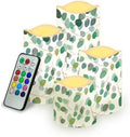 Green Leaves Flameless Candle with Remote Control Electric LED Pillar Candle Timer Color Changing Long Lasting Pack of 4 Battery Candles for Tabletop Beach Home Indoor Decoration by Uorisanigo