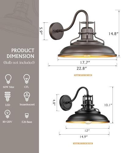 FEMILA 12” Outdoor Barn Light Fixture, Exterior Lighting Fixtures, Black Wall Mount Porch Lights Outdoor House Lights for Front Door， 4FY15-1W BK - Image 2