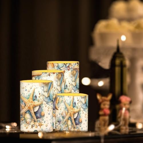 GLENLCWE Flameless LED Candle Electric Pillar Candle with Remote Timer Color Changing Control Long Lasting Pack of 4 Seashell Starfish on Beach Tabletop Coastal Home Indoor Decoration - Image 2
